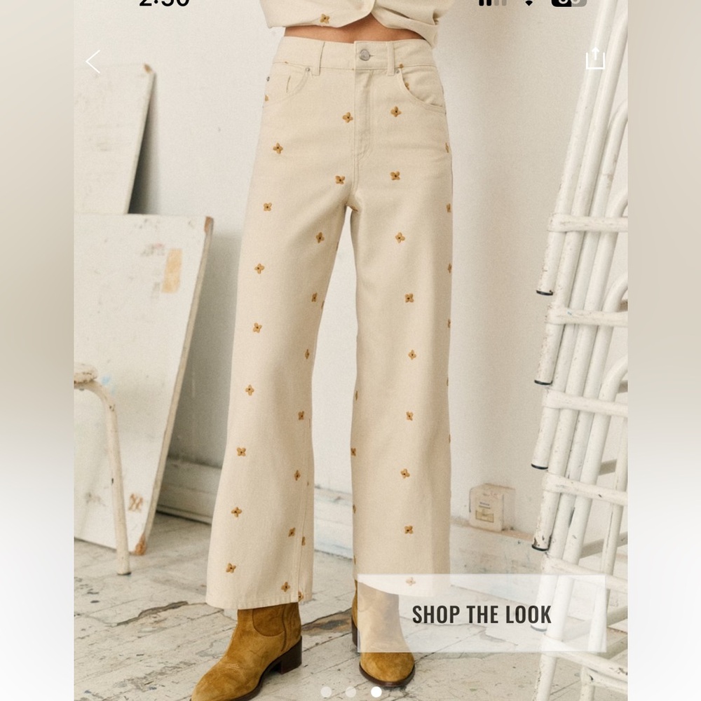 Sézane x Lucia Vergara “Le Crop” in Ecru with Ampola embroidery. NWT